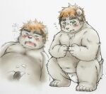  2016 anthro asian_clothing belly blush bodily_fluids bulge clothing cum east_asian_clothing eyes_closed fundoshi genital_fluids green_eyes hi_res humanoid_hands japanese_clothing kemono male mammal moobs nipples overweight overweight_male roostax_wilddog solo underwear ursid white_clothing white_fundoshi white_underwear young 