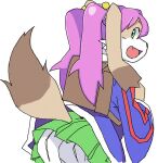  anthro backpack canid canine canis clothed clothing cyberconnect2 dog_tail domestic_dog dress female green_eyes hair hamada_(artist) jacket little_tail_bronx mammal mamoru-kun_(series) matoi-chan_(mamoru-kun) panties pink_hair smile solo teeth tongue topwear underwear 