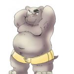  1:1 2013 anthro belly bulge clothing grey_body kemono male mammal manekanaineko moobs overweight overweight_male rhinocerotoid simple_background solo underwear white_background 