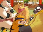  2012 4:3 anthro asian_clothing belly big_belly black_nose blush brown_body bulge canid canine canis cetacean clothing delphinoid domestic_cat domestic_dog doran_(pixiv_artist) east_asian_clothing felid feline felis fundoshi group japanese_clothing kemono lying male male/male mammal marine moobs nipples oceanic_dolphin orca overweight overweight_male pantherine red_clothing red_fundoshi red_underwear sitting sleeping suid suina sus_(pig) tiger toothed_whale underwear white_body white_clothing white_fundoshi white_underwear wild_boar yellow_body 