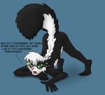  anthro ass_up chucky_(artist) dialogue eyewear glasses green_eyes humor jack-o&#039;_pose male mammal mephitid nude pose raised_tail simple_background skunk solo talking_to_viewer 
