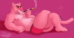  absurd_res anthro cigarette clothing felid fur hi_res josevulpes looking_at_viewer male mammal metro-goldwyn-mayer nipples overweight pantherine pink_body pink_fur pink_panther pink_panther_(series) smile smirk smoking solo underwear 
