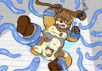  2021 anthro belly blush brown_body brown_fur canid canine canis domestic_dog fur genitals hi_res humanoid_genitalia humanoid_hands humanoid_penis kemono male mammal nipples overweight overweight_male penis reddo12340 solo tentacles young 