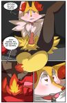  &lt;3 &lt;3_eyes 2021 animal_genitalia animal_penis anthro anthro_on_anthro anus balls black_body black_fur blush border braixen canine_penis collar comic dialogue duo english_text erection fur genitals hi_res incineroar kingbriarturtle knot male male/male nintendo penis pok&eacute;mon pok&eacute;mon_(species) presenting presenting_penis raised_leg red_body red_fur spread_legs spreading text video_games white_border 