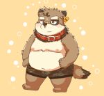  2018 anthro belly big_belly brown_body brown_fur canid canine canis clothing domestic_dog fur humanoid_hands kemono male mammal moobs natamaru_a navel nipples overweight overweight_male solo underwear 