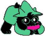  3_fingers 3_toes alpha_channel black_body black_fur blush blush_stickers bovid caprine cheek_tuft clothing deltarune digital_media_(artwork) eyewear facial_tuft feet fingers flofi floppy_ears fur glasses goat green_clothing green_eyewear green_glasses green_headgear green_headwear hat head_tuft headgear headwear horn jack-o&#039;_pose leaning leaning_forward looking_at_viewer male mammal pink_scarf pixel_(artwork) pose ralsei robe round_glasses scarf small_tail smile snout solo toes tuft video_games white_eyes wizard_hat young 