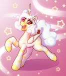  cocaine_(artist) equid equine female feral happy hasbro horn looking_at_viewer mammal my_little_pony open_mouth princess_coke raised_leg solo star winged_unicorn wings zebra 
