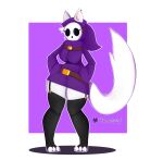  absurd_res anthro clothing domestic_cat ear_piercing felid feline felis female fur hi_res inner_ear_fluff leggings legwear mammal mario_bros mask nintendo piercing purple_clothing shyguy simple_background solo tfwnocatgirlgf tuft video_games white_body white_fur 