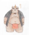  2014 anthro asian_clothing belly blush brown_body brown_fur clothing east_asian_clothing fundoshi fur japanese_clothing kemono male mammal mature_male moobs navel nipples overweight overweight_male red_clothing red_fundoshi red_underwear simple_background snow_utamaru solo underwear ursid white_background 