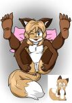  5_fingers 5_toes anthro anus astrovargas averi_(fiddleafox) big_tail brown_body brown_ears brown_fur canid canine chest_tuft cute_fangs digital_media_(artwork) dipstick_tail feet female fingers foot_focus fox fur genitals gloves_(marking) gradient_background green_eyes grey_nose hair hands_on_legs hi_res humanoid_feet humanoid_hands leg_markings lying mammal markings multicolored_tail nipples nude open_mouth pillow pink_pillow pussy simple_background smile socks_(marking) solo spread_legs spreading standing toes tuft white_body white_fur white_inner_ear white_inner_ear_fluff wrinkled_feet 