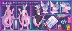  absurd_res anthro blue_hair blue_penis blue_tongue bunsanity_(artist) clothed clothing fish genitals girly hair hi_res igiee male marine model_sheet nonbinary_(lore) nude penis piercing pink_body pink_skin shark solo stats tongue 
