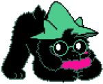  3_fingers 3_toes alpha_channel black_body black_fur blush blush_stickers bovid caprine cheek_tuft clothed clothing deltarune digital_media_(artwork) eyewear facial_tuft feet fingers flofi floppy_ears fur glasses goat green_clothing green_eyewear green_glasses green_headgear green_headwear hat head_tuft headgear headwear horn jack-o&#039;_pose leaning leaning_forward looking_at_viewer male mammal partially_clothed pink_scarf pixel_(artwork) pose ralsei round_glasses scarf small_tail smile snout solo toes tuft video_games white_eyes wizard_hat young 