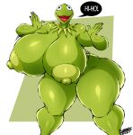  2021 5_fingers absurd_res amphibian anthro areola big_areola big_breasts big_butt bouncing_breasts breast_jiggle breasts butt crossgender curvy_figure dialogue english_text female fingers frog green_body green_skin hi_res hourglass_figure huge_areola huge_breasts huge_butt hyper hyper_breasts hyper_butt kermit_the_frog looking_at_viewer muppets nipples nude open_mouth smile solo speech_bubble superix talking_to_viewer text thick_thighs tongue voluptuous wide_hips 