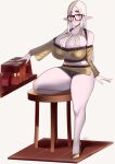  big_breasts book bottomwear breasts cleavage clothed clothing dskn elf eyewear female glasses hi_res huge_breasts humanoid humanoid_pointy_ears miniskirt not_furry panties skirt solo underwear 