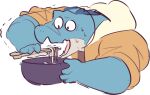  2021 anthro biped bodily_fluids chopsticks clothed clothing crocodile crocodilian crocodylid doginacafe duncan_(doginacafe) eating food hoodie humanoid_hands male reptile scalie simple_background solo sweat topwear white_background 