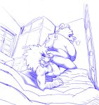  2015 anal anthro bed bedroom duo felid furniture humanoid_hands inside lion male male/male mammal moobs nipples on_bed on_bottom on_top osos overweight overweight_male pantherine reverse_cowgirl_position sex sitting ursid 