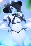  &lt;3 ahegaokami back_hair bikini blue_body blue_eyes body_hair breasts clothed clothing female food hi_res horn horned_humanoid humanoid not_furry popsicle solo spooky_(ahegaokami) swimwear 