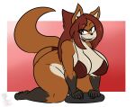  absurd_res anthro big_breasts big_butt bikini breasts butt canid canine clothing curvy_figure female fox hair hi_res hourglass_figure huge_butt invalid_tag kingretrokirby kneeling looking_at_viewer maddie_(dewwydarts) mammal red_hair solo swimwear thick_thighs 