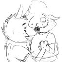  anthro bodily_fluids bovid caprine clothing disney duo eyes_closed grivaire hand_holding hyaenid looking_back male male/male mammal monochrome nervous nuzzling ozzy_(weaver) pack_street predator/prey remmy_cormo sheep shirt side_view sketch smile striped_hyena sweat sweatdrop topwear zootopia 