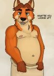  2021 anthro belly black_nose canid canine disney english_text fox gideon_grey hi_res lewdlattes male mammal moobs navel nipples simple_background slightly_chubby solo text zootopia 