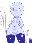  alien alien_humanoid angry blue_and_white blush breasts clothing disfigure female footwear genitals guitar hand_behind_back humanoid monochrome musical_instrument navel nipples plucked_string_instrument pussy rosie_(disfigure) roswell_grey socks solo sparkling_eyes star string_instrument 