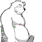  1:1 2021 anthro belly blush bulge clothed clothing cute_fangs erection erection_under_clothing genital_outline hi_res kemono male mammal moobs nipples overweight overweight_male penis_outline simple_background solo underwear ursid white_background whitebeast20 