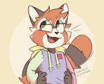 ailurid anthro clothing eyewear glasses hands_on_sides hoodie invalid_question looking_aside male mammal red_panda solo thomas_miles topwear 