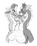  3_heads angry anthro breasts dragon featureless_breasts female hi_res horn hydra implied_transformation mane monochrome multi_head nude simple_background sketch solo tf4me white_background 