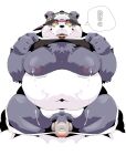  2021 absurd_res alp_(tas) anthro balls big_moobs black_nose blush bodily_fluids clothing eyes_closed genitals giant_panda hat headgear headwear hi_res humanoid_genitalia humanoid_hands humanoid_penis japanese_text kemono lactating male male_lactation mammal moobs overweight overweight_male penis sigenoya solo takotyutyu text tokyo_afterschool_summoners ursid video_games 