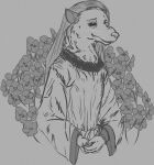  anthro buckteeth clothing digital_media_(artwork) female flower ghost_of_a_tale herrgimbal hi_res mammal medieval monochrome murid murine pansy_(flower) plant rat rodent simple_background solo teeth whiskers 