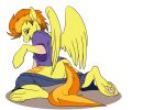  2018 ambiguous_gender bottomwear butt clothing cutie_mark equid equine feathered_wings feathers friendship_is_magic hasbro hooves human looking_at_viewer looking_back looking_back_at_viewer mammal my_little_pony pants pegasus shirt simple_background smile solo species_transformation spitfire_(mlp) tf-sential topwear transformation white_background wings wonderbolts_(mlp) 
