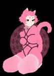  2021 abstract_background anthro bdsm biped black_eyes bondage bound breasts collar featureless_breasts female fur hair hands_behind_back hi_res kneeling navel pekuza041 pink_body pink_collar pink_ears pink_fur pink_hair pink_tail simple_background solo yellow_sclera 