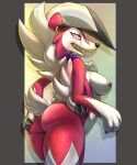  anthro big_breasts big_butt breasts butt cream.pup female fur hi_res holding_butt lycanroc midnight_lycanroc multicolored_body multicolored_fur nintendo nude pok&eacute;mon pok&eacute;mon_(species) solo tongue tongue_out two_tone_body two_tone_fur video_games 