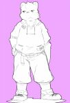  2011 anthro bottomwear clothing hinami hoodie humanoid_hands kemono male mammal shorts simple_background slightly_chubby solo topwear ursid 
