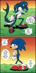  1:2 blue_body blue_fur dialogue english_text eulipotyphlan fish fur hedgehog hi_res mammal marine sega shark sonic_the_hedgehog sonic_the_hedgehog_(series) text transformation trevor-fox 