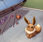  2021 ambiguous_gender ball brown_body brown_eyes brown_fur eevee feral fur hi_res looking_at_viewer nintendo otakuap pok&eacute;mon pok&eacute;mon_(species) smile solo video_games 