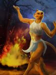  2021 3:4 anthro bonfire colored dancing dimonis felid female fire fur hi_res lion mammal muscular nature nature_background night outside pantherine plant signature simple_background smile solo speedpaint tree watermark 