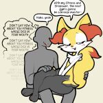  1:1 anthro blush braixen dialogue duo english_text eyes_closed faceless_character faceless_male female hi_res human itsunknownanon male mammal nintendo on_lap pok&eacute;mon pok&eacute;mon_(species) sitting_on_lap text thought_bubble touching_tail video_games 
