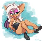  absurd_res anthro bdsm big_breasts bondage bound breasts chiropteran female handcuffs hi_res high_heels lipstick makeup mammal one_shoe_on rouge_the_bat sega shackles siroc solo sonic_the_hedgehog_(series) suntan tan_line wings 