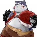  1:1 2013 anthro biped blush canid canine canis clothed clothing domestic_dog hinami humanoid_hands kemono male mammal overweight overweight_male popori simple_background solo tera_online video_games white_background 