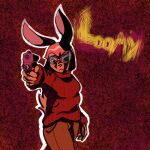  1:1 abstract_background anthro dynamitegrizzly_(artist) eyewear female glasses gun handgun lagomorph leporid lumiere_pipkin mammal pistol rabbit ranged_weapon solo weapon 