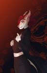  2021 5_fingers anthro canid canine clothed clothing deeless digital_media_(artwork) eyebrows eyelashes female fingers hair hi_res mammal midriff navel red_hair 