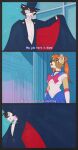  2021 anthro bottomwear cape cheek_tuft clothed clothing comic duo english_text eyewear facial_tuft female glasses gloves hair handwear hat headgear headwear hi_res humor jewelry juneaupaws long_hair male meme my_job_here_is_done necklace parody redraw sailor_moon_(character) sailor_moon_(series) short_hair skirt sleeveless_shirt smile text top_hat tuft tuxedo_mask window 