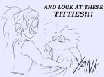 alphys anthro anthro_on_anthro assisted_exposure blush bodily_fluids breasts buckteeth clothed clothing coat dialogue duo english_text eyewear female female/female fin fish flying_sweatdrops fully_clothed glasses hair head_fin humor lab_coat lizard marine monochrome non-mammal_breasts open_clothing open_mouth open_smile open_topwear partially_clothed ponytail reptile scalie sharp_teeth shirt simple_background smile surprise susiebeeca sweat sweatdrop tank_top teeth text tied_hair topwear undertale undyne video_games wide_eyed yelling 
