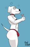  absurd_res anthro beverage brian_griffin bubble bulge butt canid canine canis clothing collar domestic_dog drunk drunk_bubble family_guy fur hi_res looking_at_another male mammal redxelxet simple_background solo substance_intoxication thong underwear white_body white_fur 