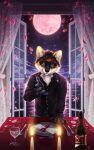  2021 anthro black_body black_fur canid canine clothed clothing detailed_background digital_media_(artwork) eyewear fox fur glasses hair hi_res kanizo looking_at_viewer male mammal moon night orange_hair outside sky solo star starry_sky 