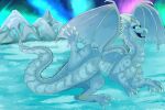  aurora_borealis blue_body blue_scales dragon fan_character feral ice icewing_(wof) jewelry looking_at_viewer male mountain open_mouth panininha paws scales snow solo spread_legs spreading wings_of_fire 