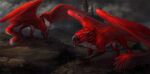  2021 avian beak black_beak claws day detailed_background digital_media_(artwork) duo feathers feral fur gryphon hi_res mythological_avian mythology open_mouth outside red_body red_feathers red_fur tongue wolnir 