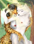  anthro arctic_fox black_hair black_nose blue_eyes breasts canid canine chakat chakona_space duo felid felid_taur female female/female fingering fingering_partner forest forestwalker fox fur green_eyes hair herm_(lore) kaputotter mammal mammal_taur nipples orange_body orange_fur outside pink_nose plant sex spots spotted_body spotted_fur taur tree trina_snowfox vaginal vaginal_fingering white_hair 