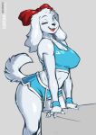  absurd_res anthro big_breasts blue_eyes bottomwear bra breasts canid canine canis cleavage clothed clothing domestic_dog fay_spaniel female hi_res hotpants looking_at_viewer mammal nintendo open_mouth shorts solo sports_bra star_fox the_dogsmith underwear video_games 
